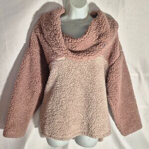 Mesh + Lace oversized sweater, Fleece, large Cowl collar, Medium